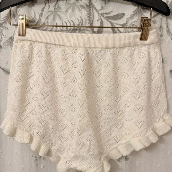 Free People Ivory Knit Ruffle Pajama Shorts - Picture 3 of 5